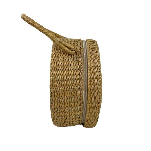 Romar Corp 90's Coastal Round Woven Rattan Clutch Purse Straw Handbag Neutral - Picture 6 of 16